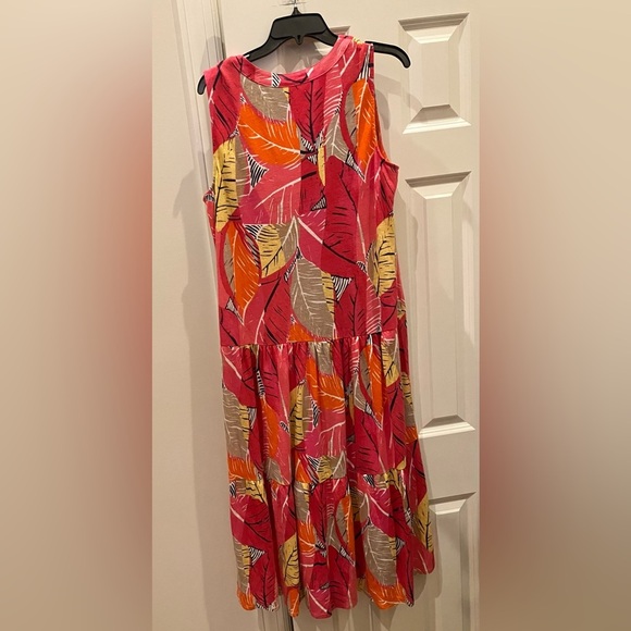 NIC + ZOE Feather Leaves Sleeveless Linen Blend MIDI Dress (Large) - Picture 6 of 9